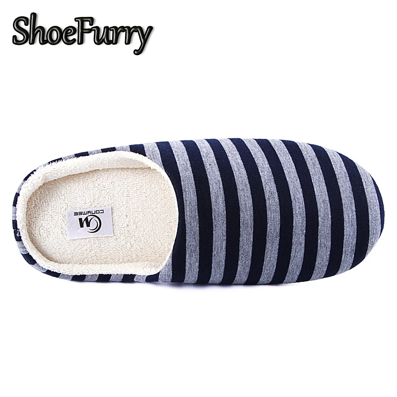 ShoeFurry/Повседневная обувь; мужские зимние домашние тапочки; мягкая плюшевая теплая хлопковая обувь; мужские домашние тапочки; меховые тапочки в полоску для спальни