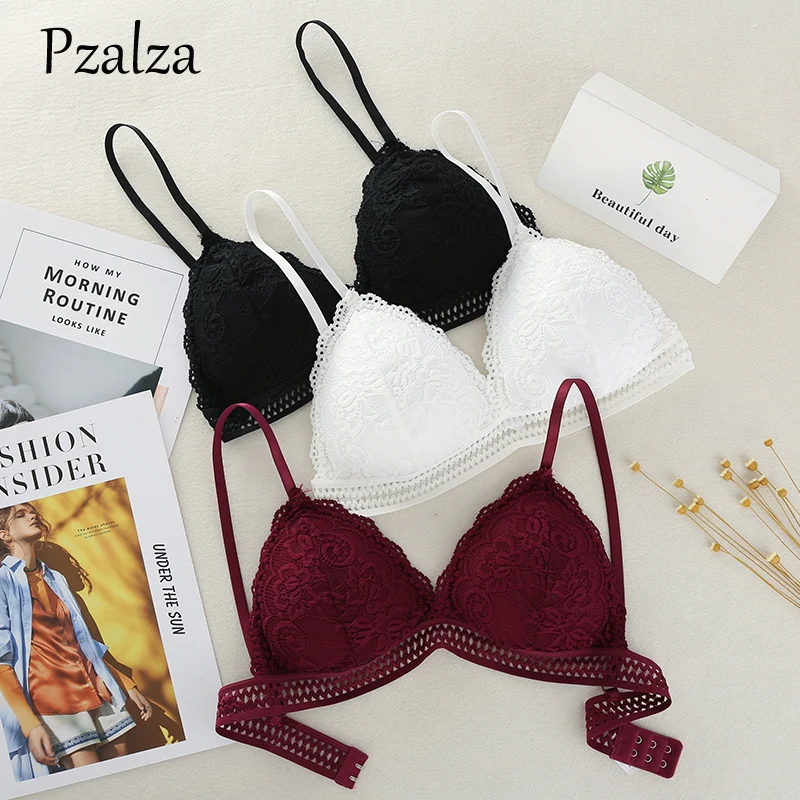 Французский стиль Глубокий V треугольники Bralette провода Бесплатная кружево