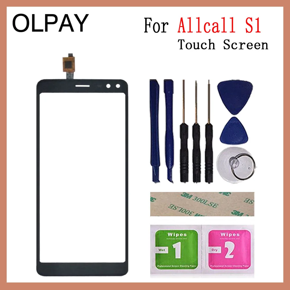 OLPAY 5,5 дюймов Новинка для Allcall S1 сенсорный экран дигитайзер панель передняя внешняя стеклянная линза сенсор Бесплатный клей+ салфетки - Цвет: Black With Tools