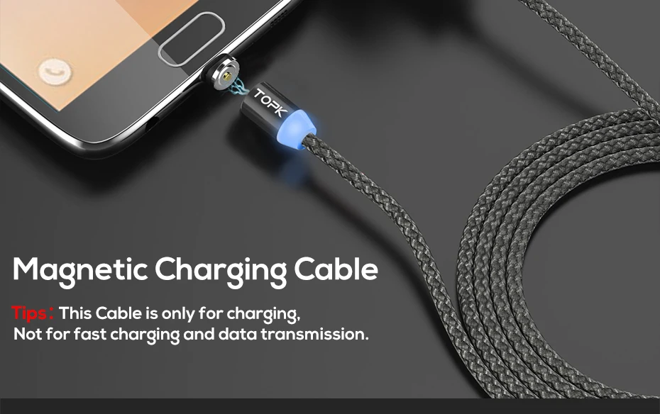 TOPK AM17 2 м светодиодный магнитный USB кабель для iPhone Xs Max Micro usb type C кабель samsung Плетеный телефонный кабель Магнитный зарядный провод