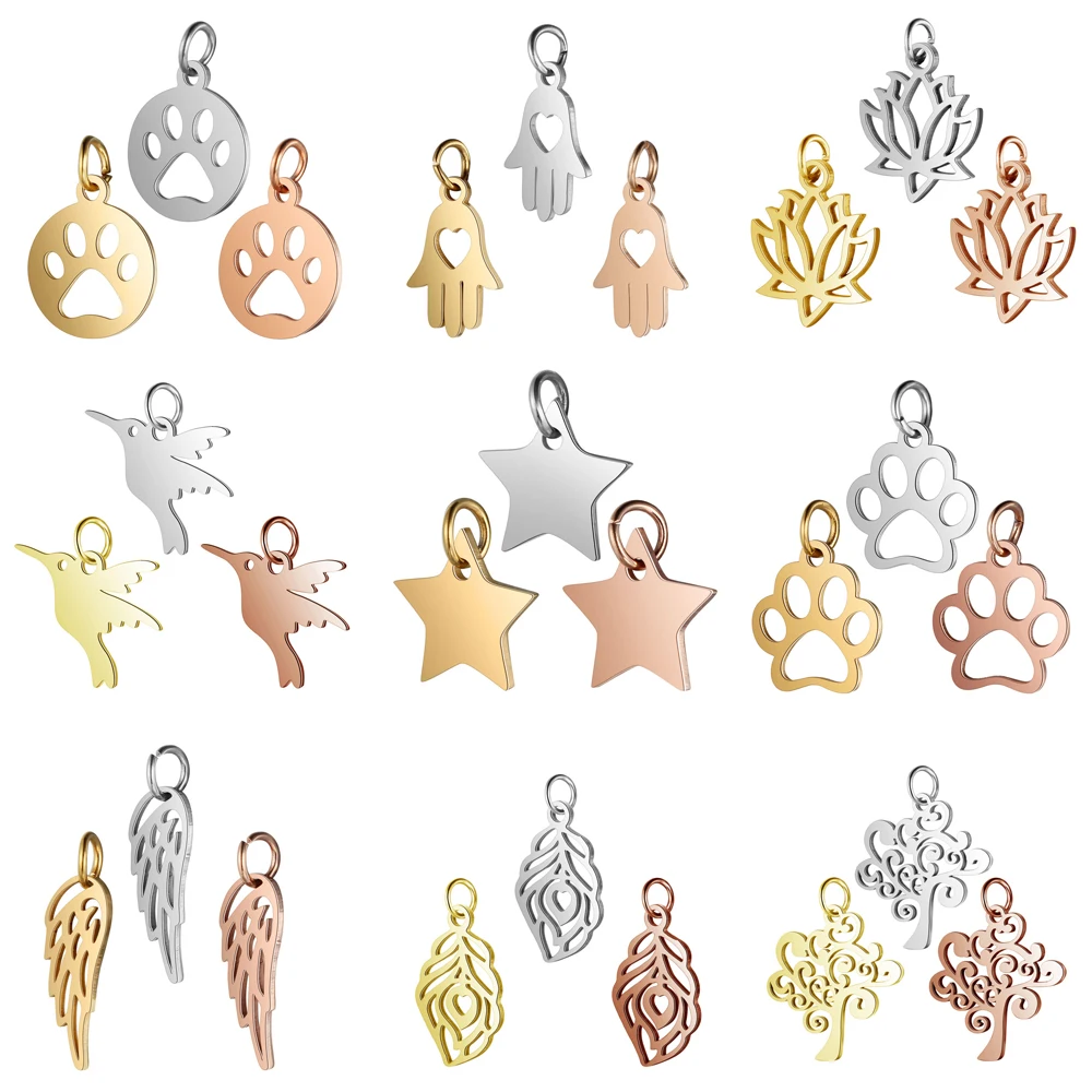 5 шт./лот Позолоченные из нержавеющей стали перо Крылья жизни Дерево Лотос