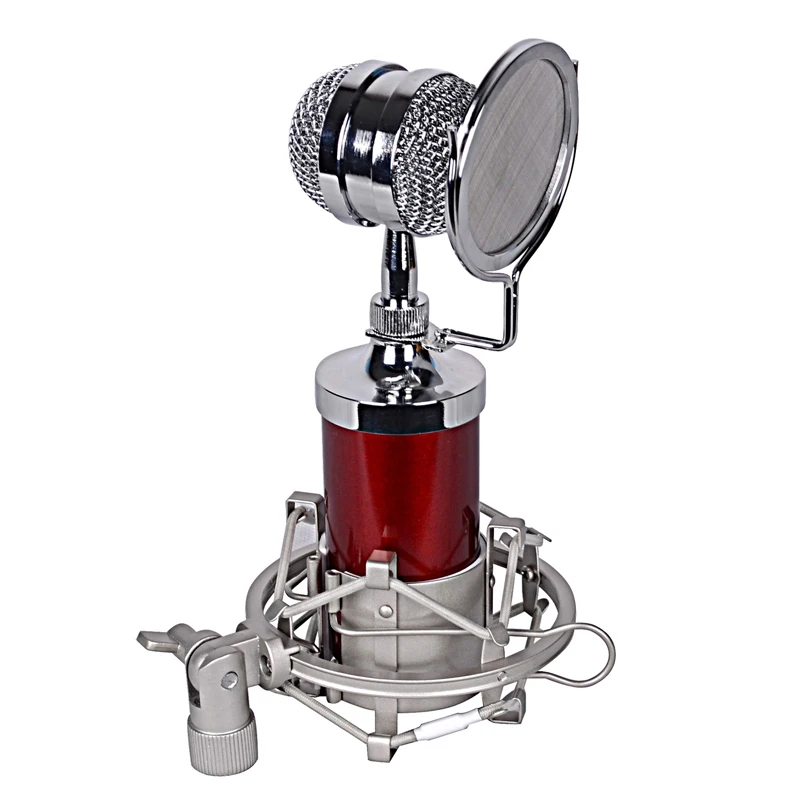 

Проводной конденсаторный микрофон для студийной записи, красного цвета, со штепсельной вилкой 3,5 мм, подставкой и поп-фильтром для KTV, караок...