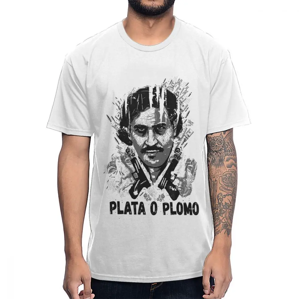 Новое поступление для человека, наркос плата о Plomo Пабло, футболка Escobar, здоровый хлопок, рисунок la Camiseta, S-6XL, большие размеры - Цвет: Белый