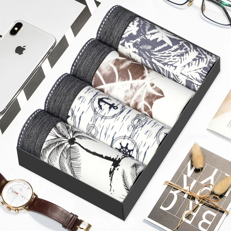 Новое цифровое напечатанное хлопковое Мужское нижнее белье средней талией