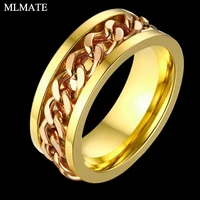 8mm fashion mens ring punk rock accessories stainless steel chain spinner rings for men wedding