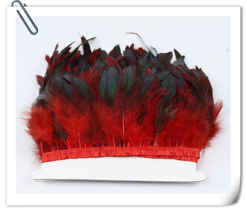 

Wholesale10meters /lot 5-6"inch width Dyed Rooster Feather Trim Fringe with Satin Ribbon Tape