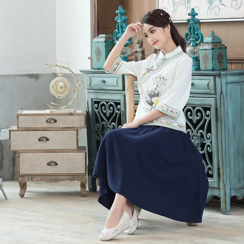 Китайские Cheongsam топы для женщин весна лето Шанхай Тан одежда Женская Ретро винтажная рубашка женские китайские Топы FF1764