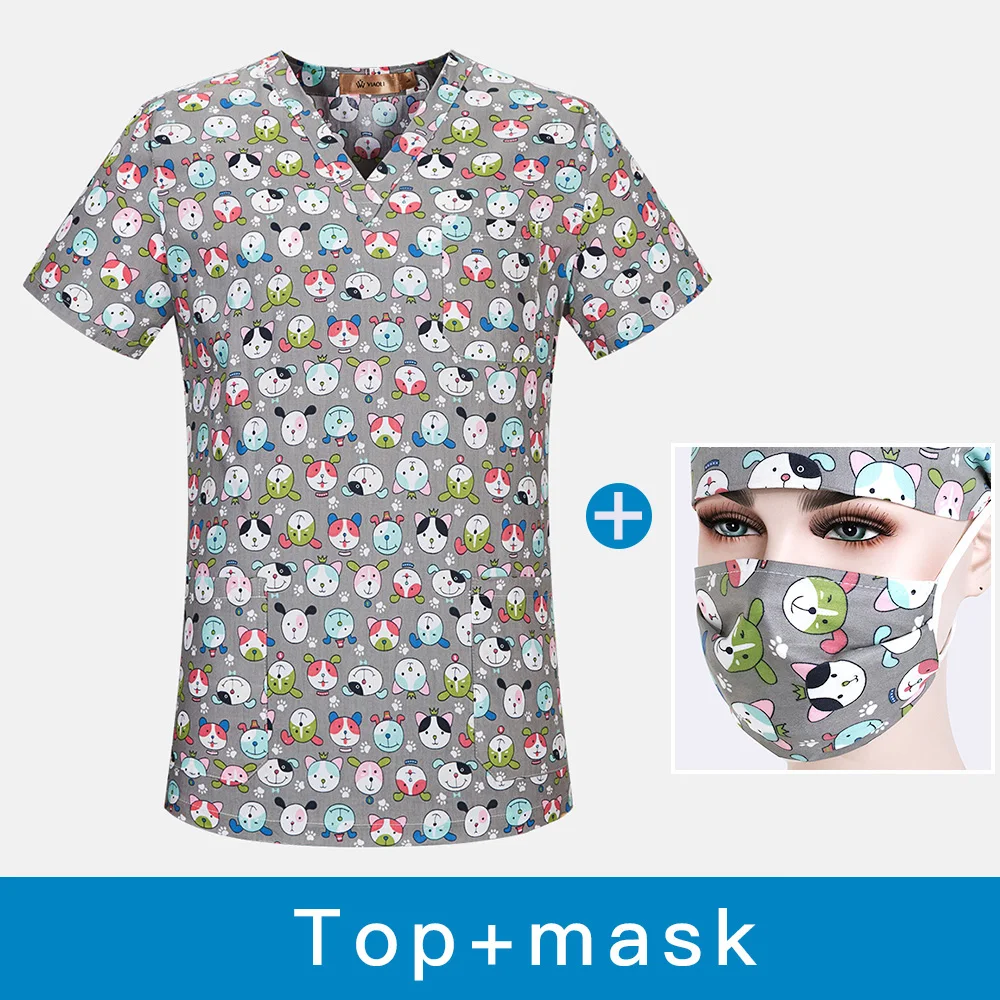 Unisex Medical scrubs nurse uniform Dentistry pharmacist work clothes pet doctor workwear spa uniforms surgical cap+mask women