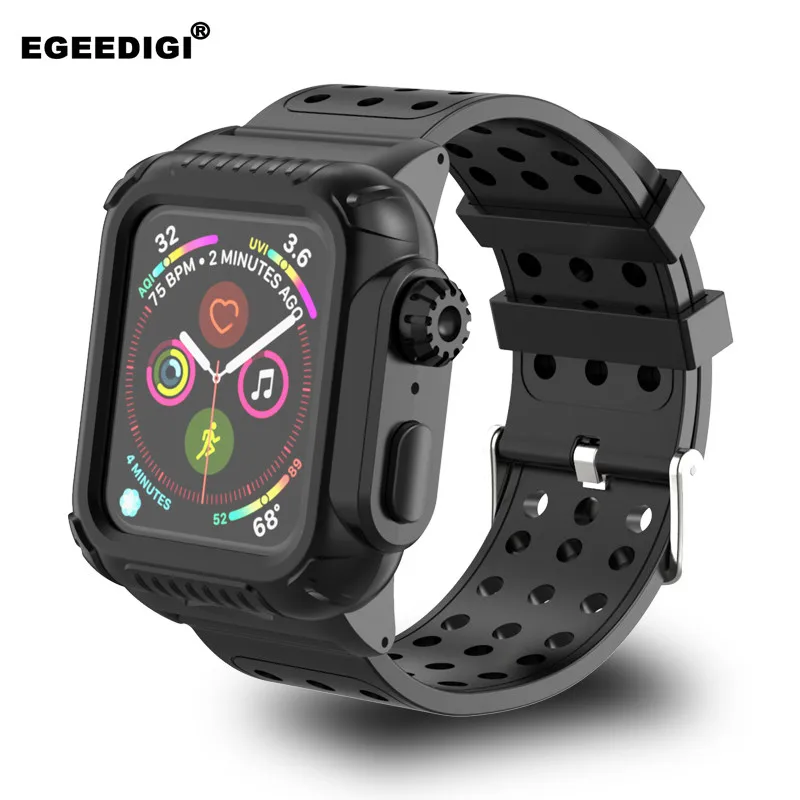 Для Apple Watch 1/2/3/4 серии 38 мм 44 IP68 Водонепроницаемый противоударный Полный протектор спортивный чехол с Силиконовый ремешок для часов