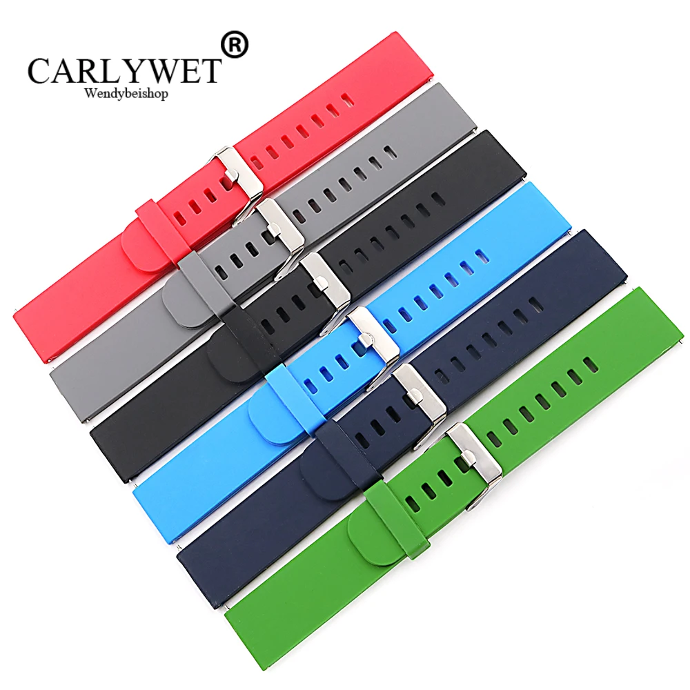 

Ремешок CARLYWET для наручных часов, 18, 20, 22 мм, водонепроницаемый, силиконовый, резиновый, ремешок для Samsung Galaxy Gear & MOTO 360 2nd & Ticwatch 2