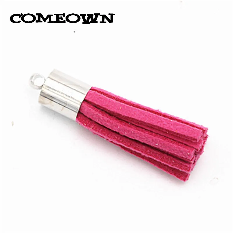 COMEOWN 100pcs 33mm Mixed Color Suede Leather Tassel Earrings Charm Pendant Silver Cap Tassels for DIY Jewelry Making Findings | Украшения