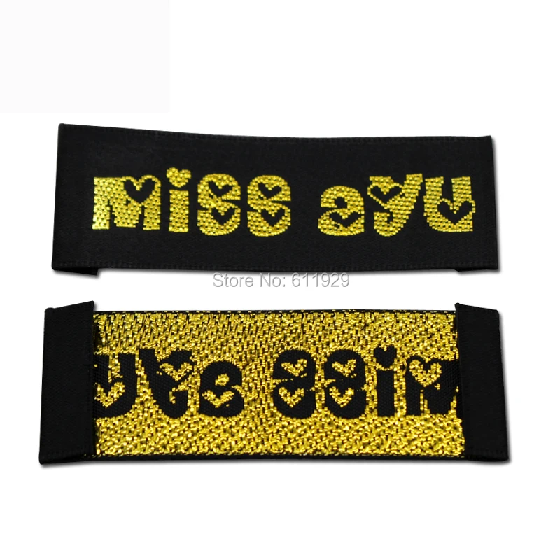 Пользовательская одежда черные атласные тканые этикетки с золотыми
