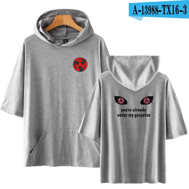 gray Лидер продаж, футболка с принтом аниме Наруто, Akatsuki, облачный значок, футболка с капюшоном, Uchiha Itachi, костюм в стиле хип-хоп, топы, футболка, 4XL, одежда - Цвет: gray