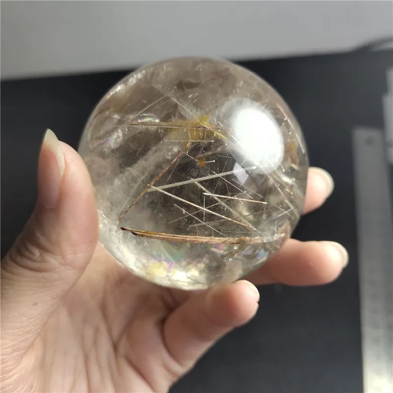 

wholesale and natural rutile sphere rainbow ball as home decoration