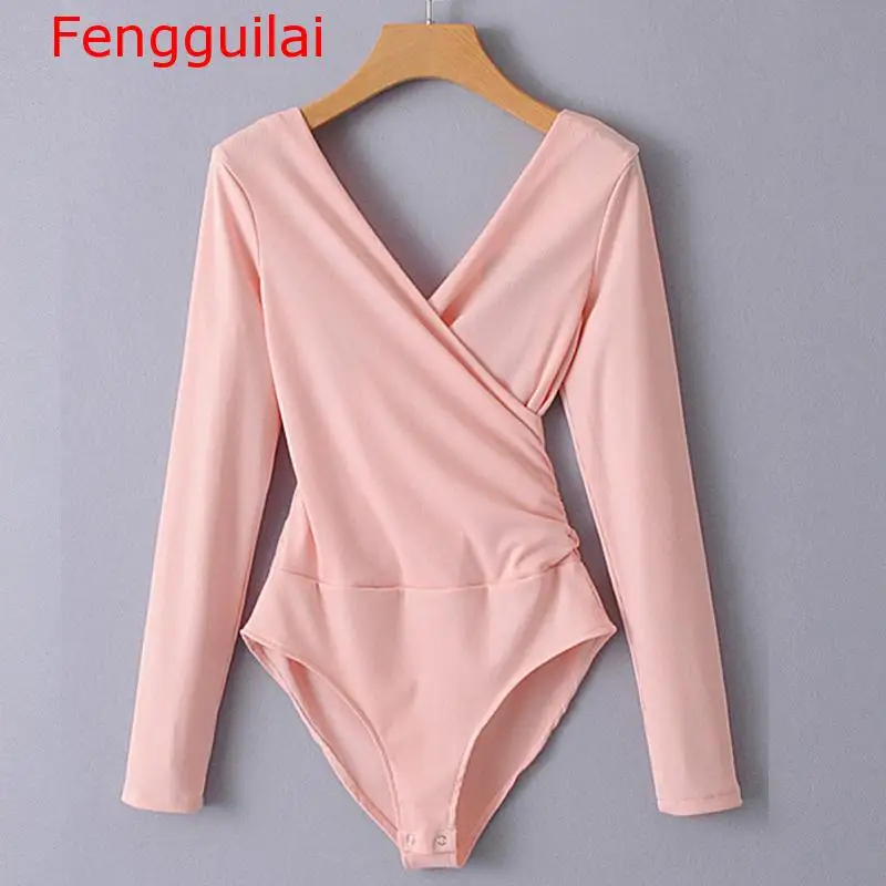 pink Fengguilai женский комбинезон осень зима боди с длинным рукавом женский комбинезон с открытой спиной Черный Белый Боди Femme Monos Cortos - Цвет: pink