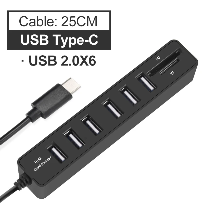 2.0 USBType-C 25cm Usb-хаб 3,0 Мульти USB разветвитель 3,0 концентратор USB C Hab SD TF кард-ридер несколько USB C концентратор для компьютера ноутбука - Цвет: 2.0 USBType-C 25cm