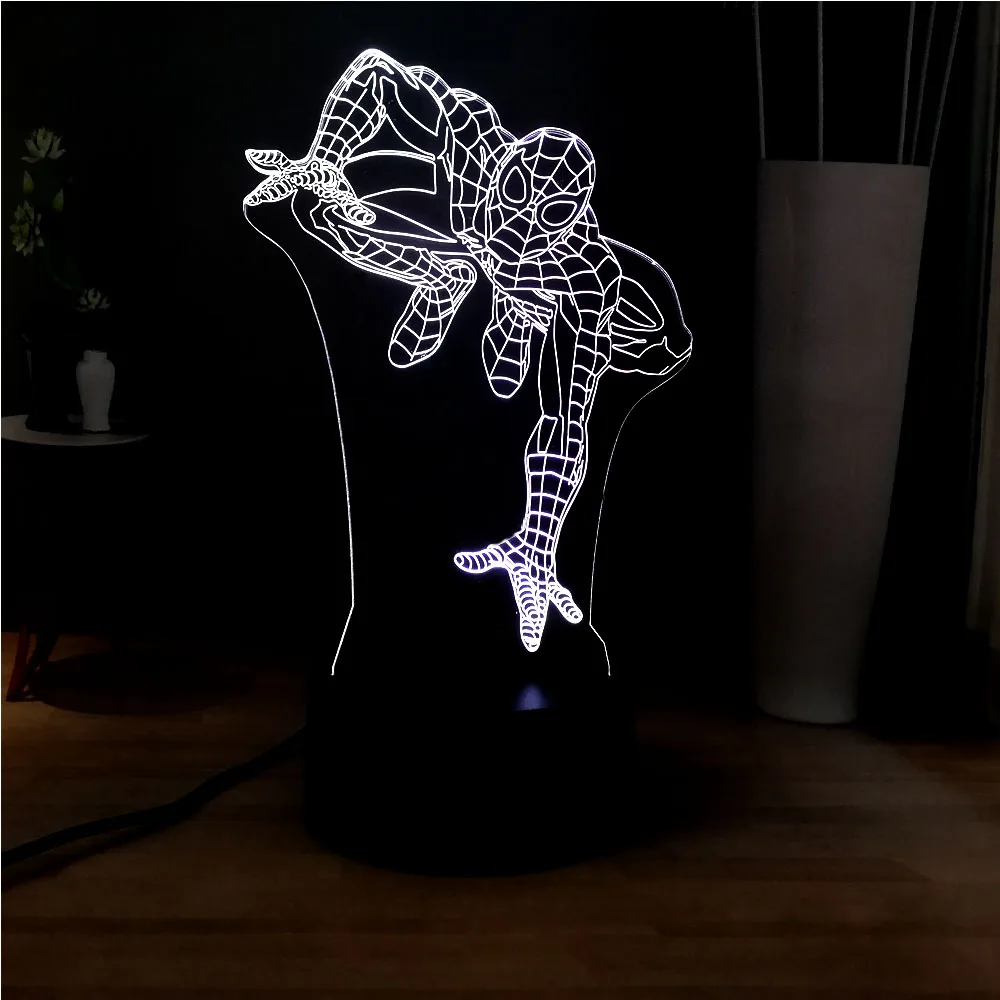 Acrylic RGB 3D Illusion Marvel Spider man Color Change LED Baby Sleep Bedside Touch Night Mood Lamp Children Gift Free Shipping | Освещение