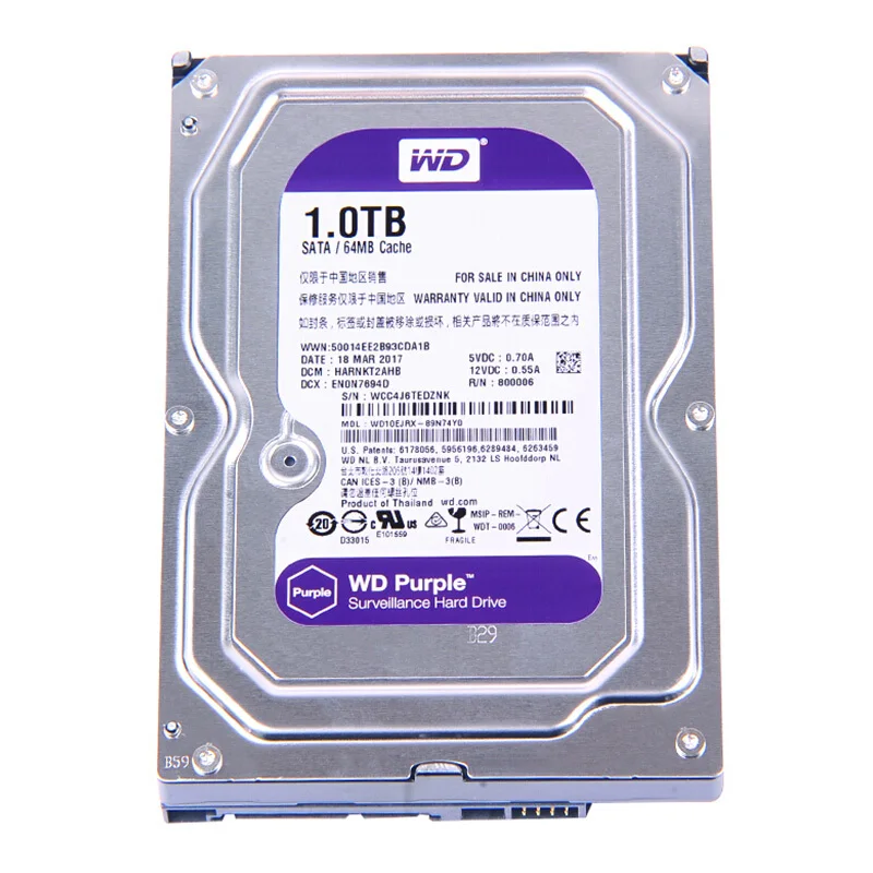 Оригинальный WD фиолетовый HDD для наблюдения 1 ТБ 3 5 &quot5400 об/мин SATA 6 ГБ/сек. 64 Мб