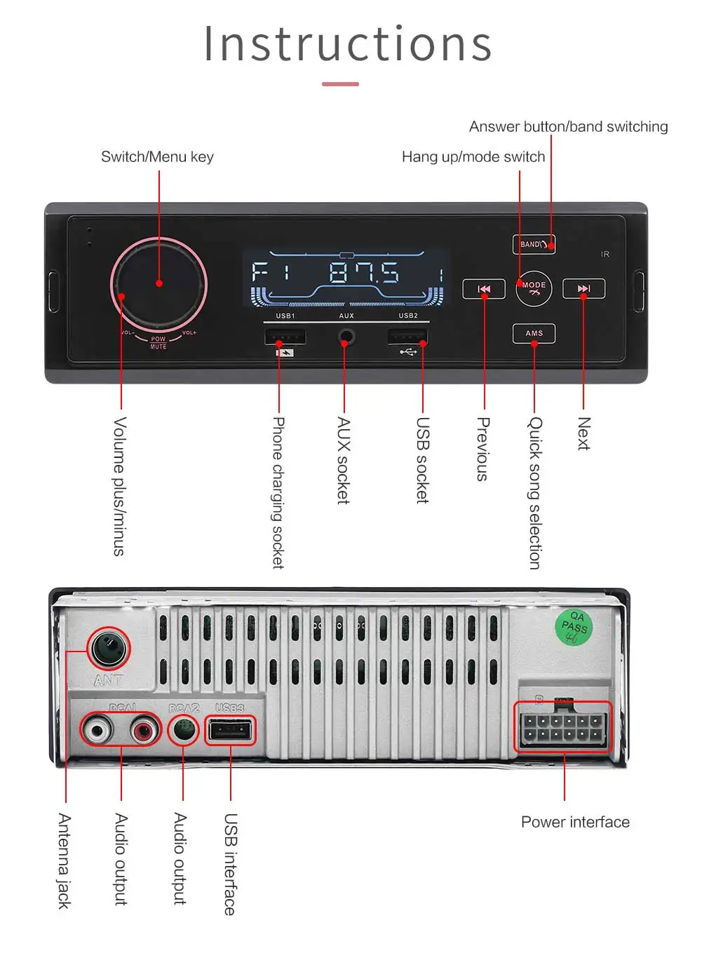 Автомобильный MP3 плеер Bluetooth Сенсорный экран 1DIN стерео аудио FM AM радио Музыка