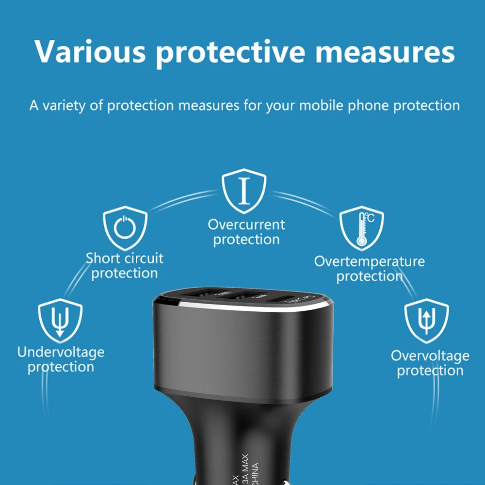 Для huawei Super Charge 3 порта type C и двойной порт usb быстрое автомобильное зарядное