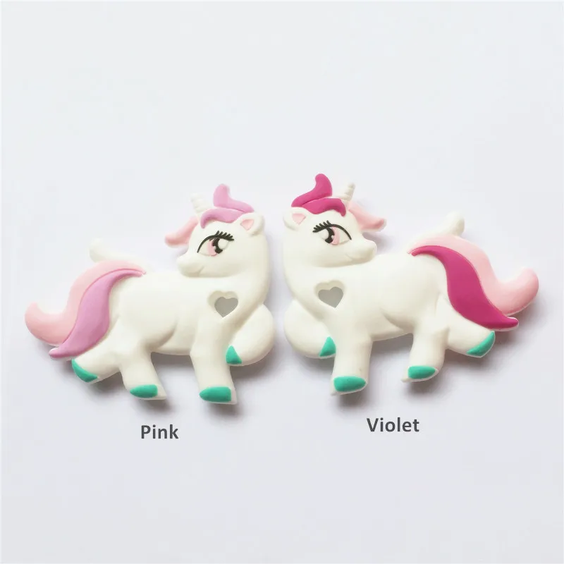 Chenkai 1PC BPA Free Silicone Unicorn Teether DIY Newborn Baby Shower Pacifier Dummy Teether Charm Sensory Toy Accessories