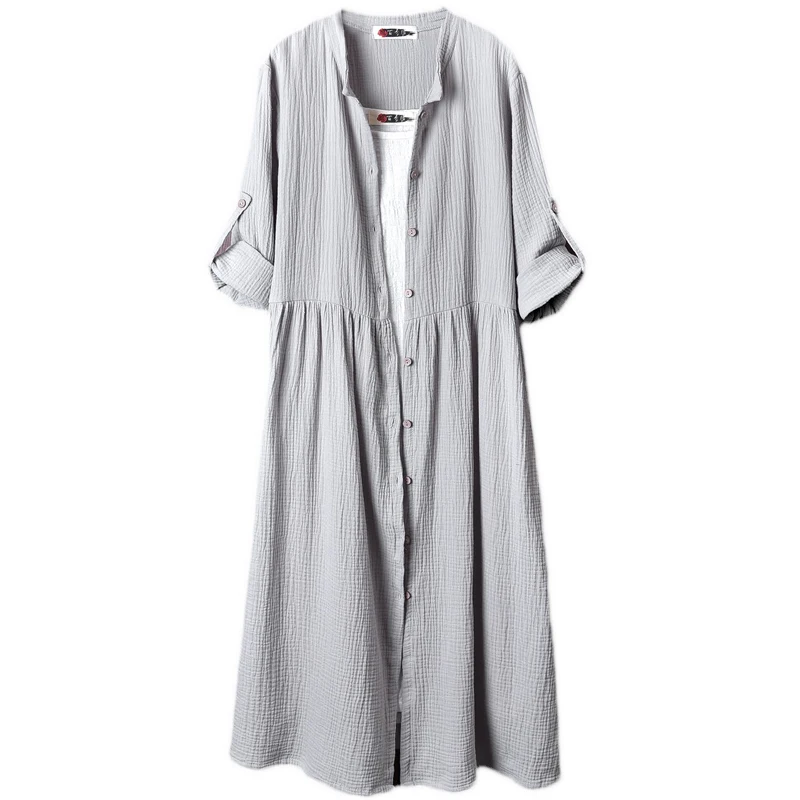 2018 bast coat long design shirt Cardigan cotton linen blouse outwear with button autumn dress blusa big bottom