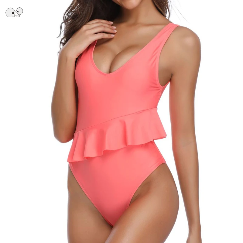 Съемный мягкий однотонный Цельный купальник 2019 женский монокини с U-образным