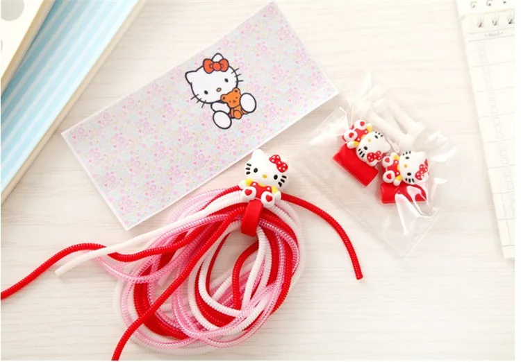 1 комплект мультфильм usb-флеш-накопитель Hello Kitty кабель протектор для наушников с кабельным Стикеры для намотки спиральный usb-шнур с зарядным устройством для iphone 5 6 6s 7