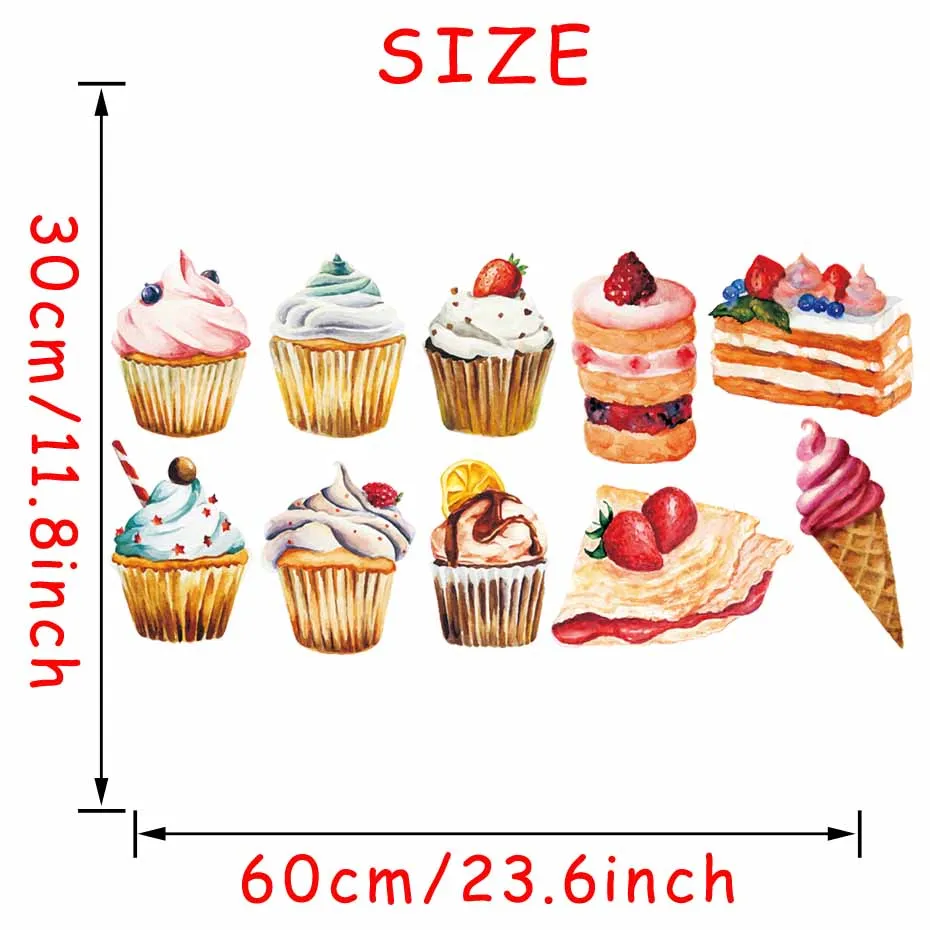 Delicious Dessert Cupcake Wall Art Decals For Christmas Resturant Dining Room Vinyl Sticker Removable Wallpaper Home Decor | Дом и сад