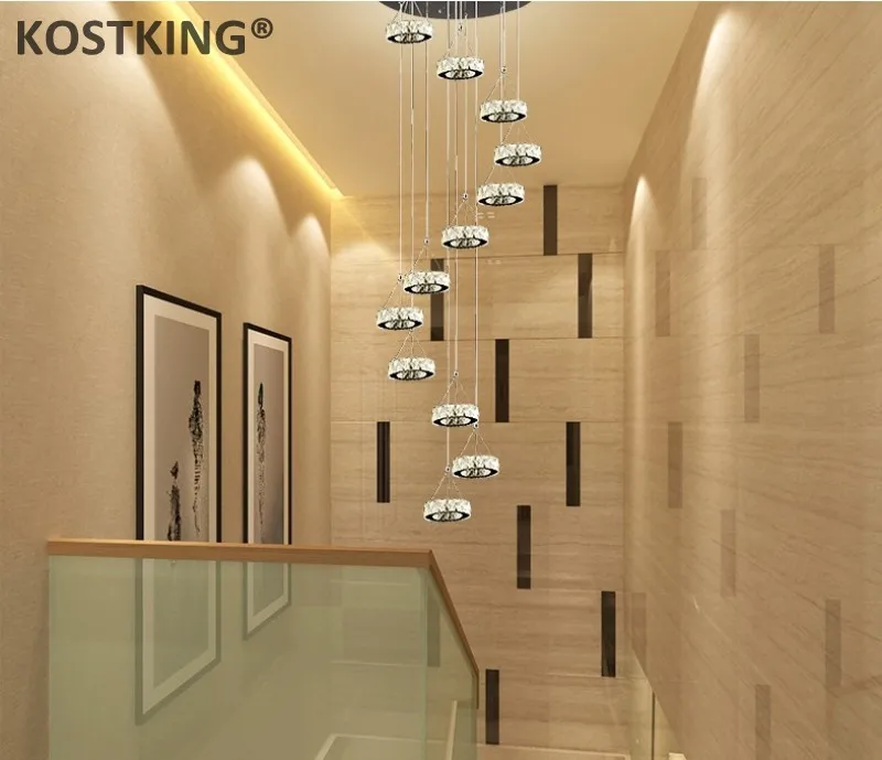 売る 現代ロング LED スパイラルリビングクリスタルシャンデリア照明屋内器具階段階段ランプショーケース寝室ホテルホール