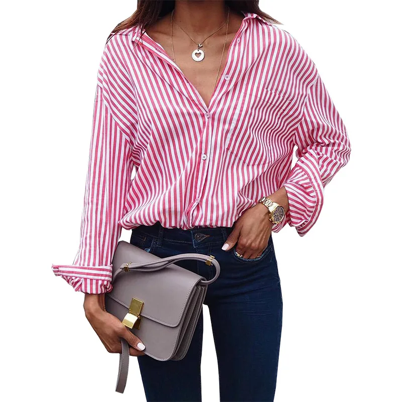 Свободные полосатые футболки с длинным рукавом большие размеры Женские
