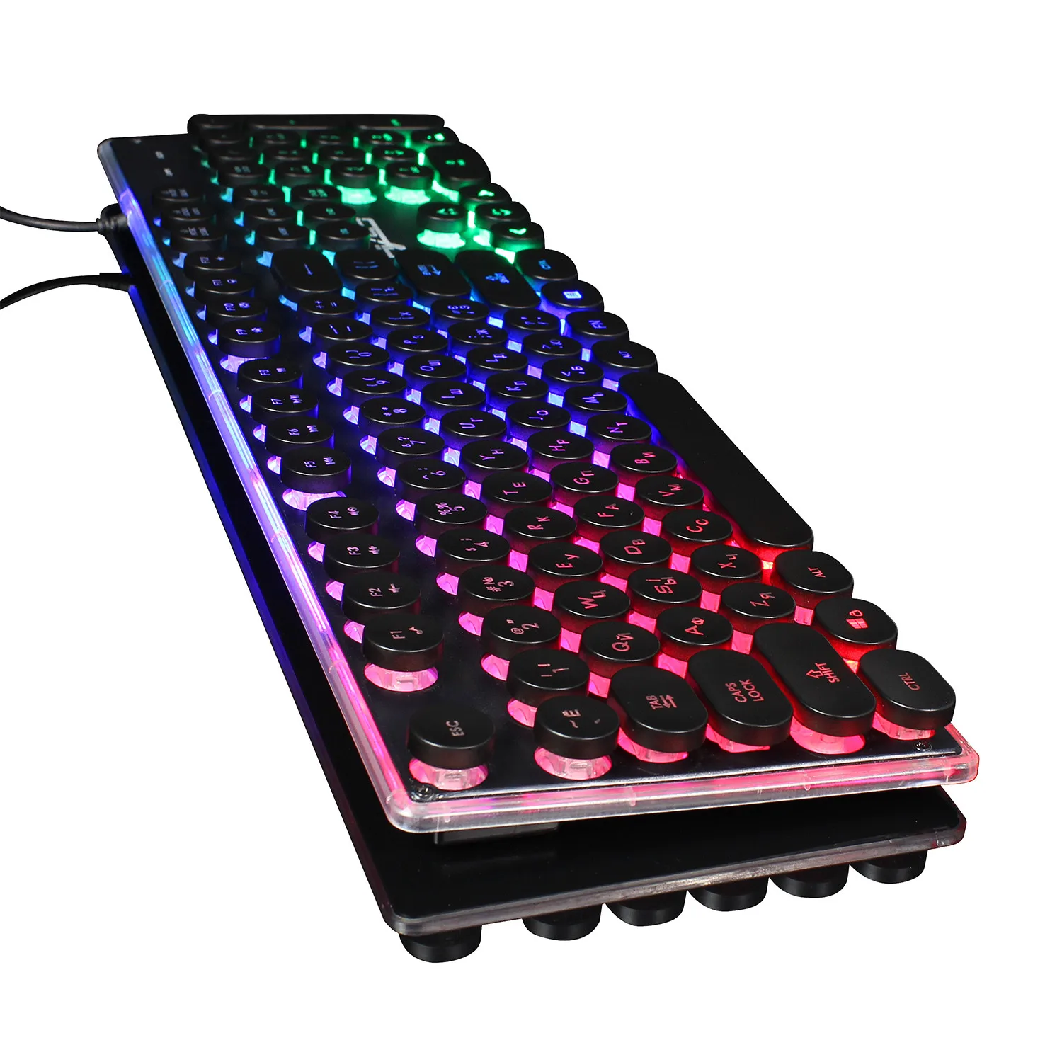 Игровая клавиатура HXSJ V300 с русской мышью и клавиатурой радужной подвеской