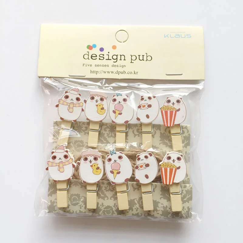 popcorn panda 10 шт./упак. прекрасный кактус Фламинго Единорог Рождество Стиль деревянный Бумага Клип закладки для альбом с веревкой канцелярских принадлежностей - Цвет: popcorn panda