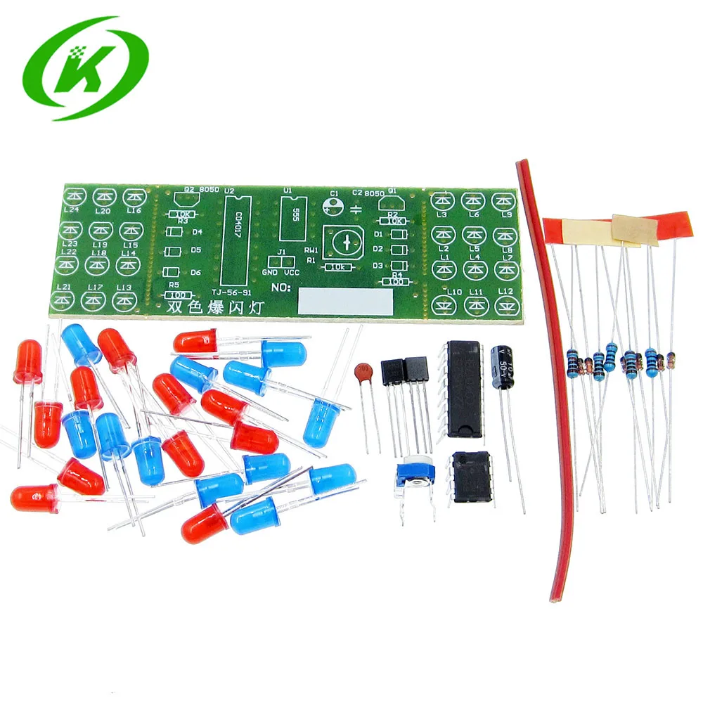 NE555 + CD4017 красный синий двойной цвет мигающие огни доска комплект StrobePractice