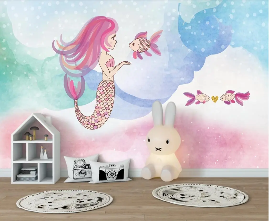Детские обои Морской мир настенные фрески русалка для детской комнаты фотообои