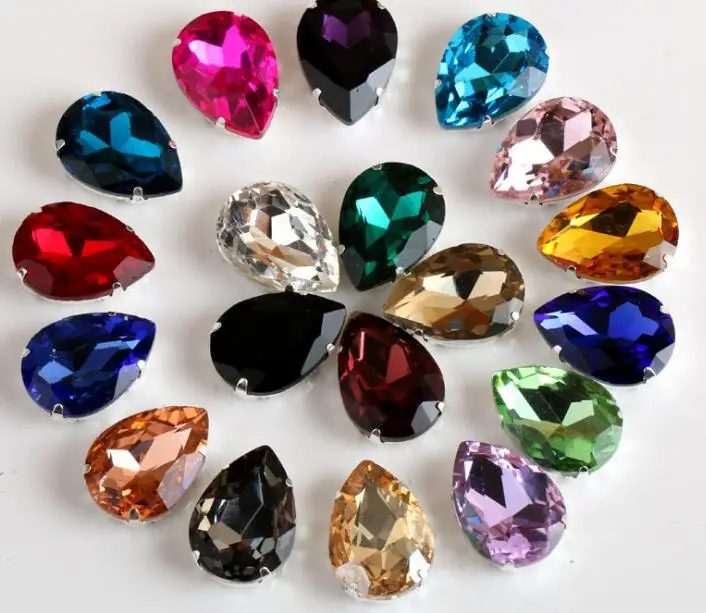 50PCS 10x14MM Bling Colors DIY Drop Shape Crystal Rhinestones Claw Sew-On Rhinestone For Garment Art Decoration Wedding Clothing | Дом и сад