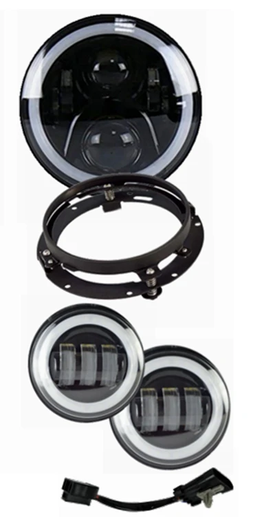 Black set Yait " круглый светодиодный фары DRL Hi/Lo луч и кронштейн+ 4,5" Белый ангельские глазки Halo Кольцо DRL светодиодный Противотуманные фары для мотоцикла - Цвет: Black set