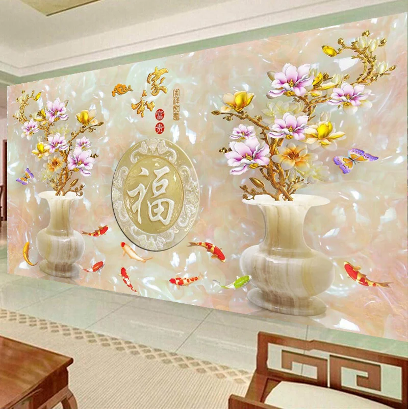 Алмазная вышивка сделай сам Круглый Алмаз цветок магнолии девять рыбок полная