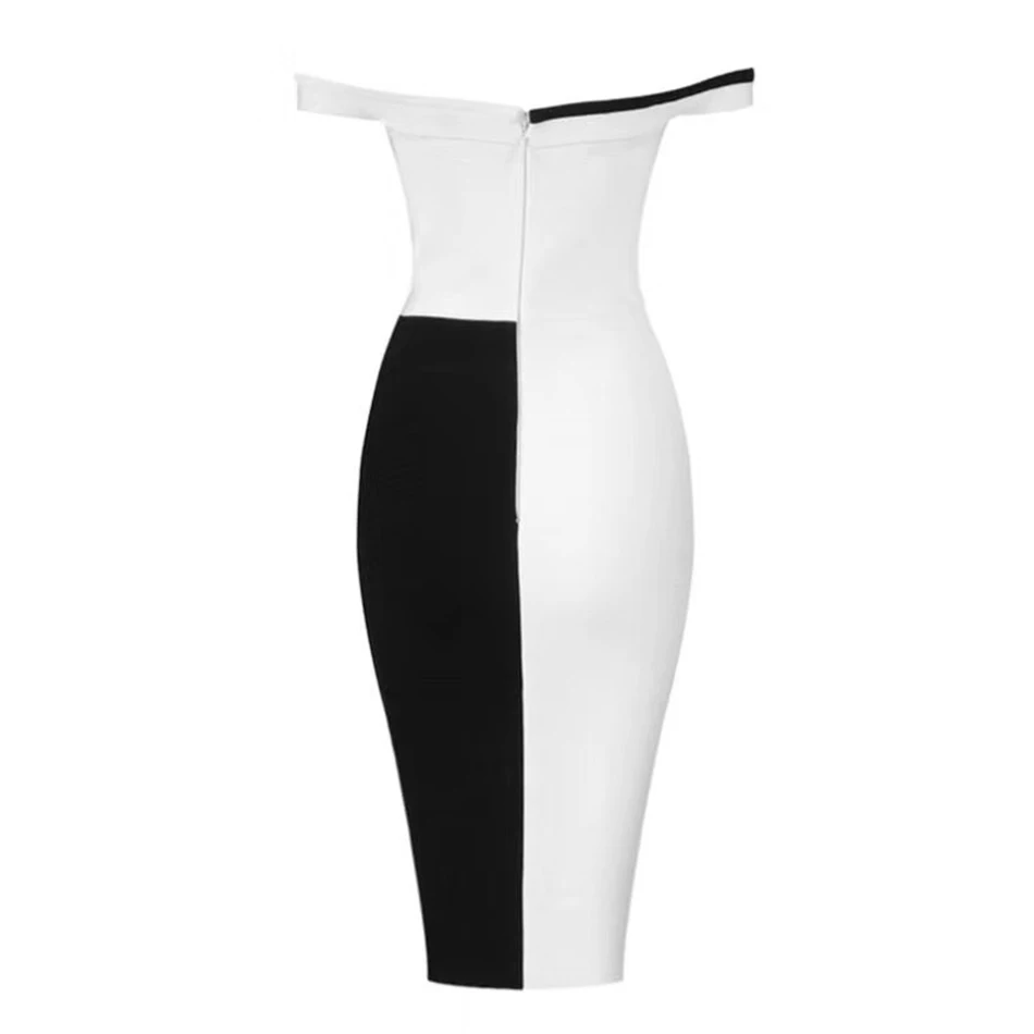 2019 Novas Mulheres Vestido Chique Elegante Preto E Branco Costura сексуальное платье без бретелек Atacado