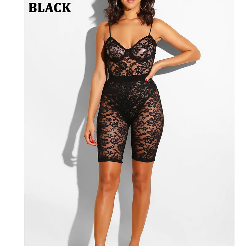 Летние эротические Bodycon Playsuit для женщин кружево сетки Sheer See Through Комбинезон-трико Клубная одежда без рукавов Strappy Комбинезоны для малышек Лот