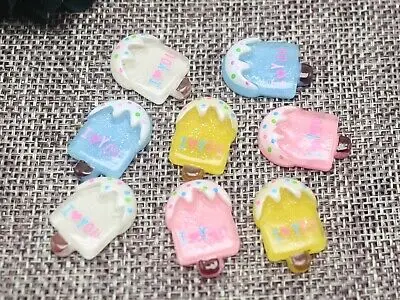 

50 Colourful Flatback Resin Crystal Ice-cream Bar Stick Summer Cabochons 14X20mm