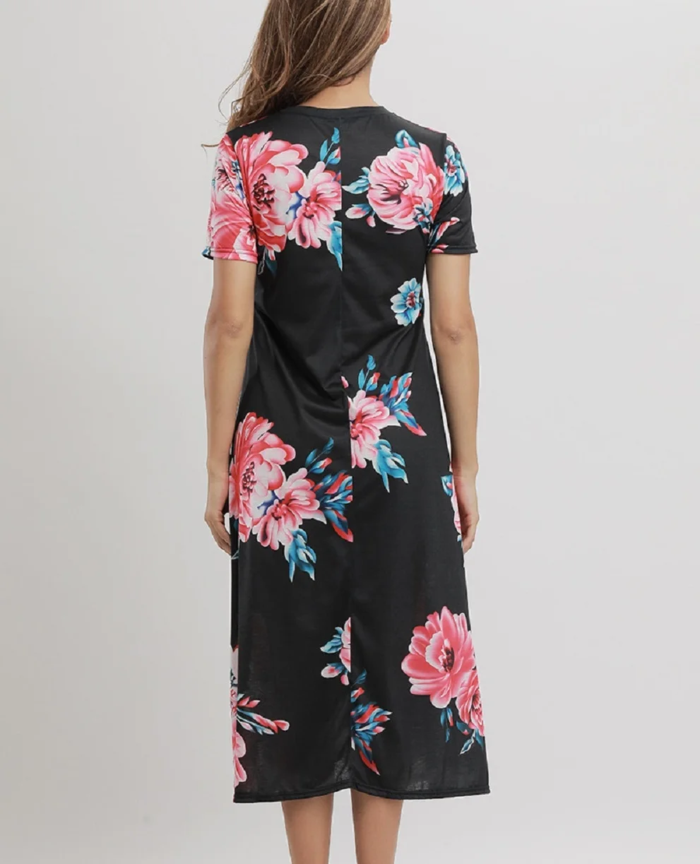 2018 летнее платье с принтом для женщин shirtmaxi Длинные рукава Boho черный и белый