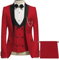 2019 high quality two button peaked black lapel groomsmen red mens suits with pants 3 pieces groom tuxedos wedding suits for men
