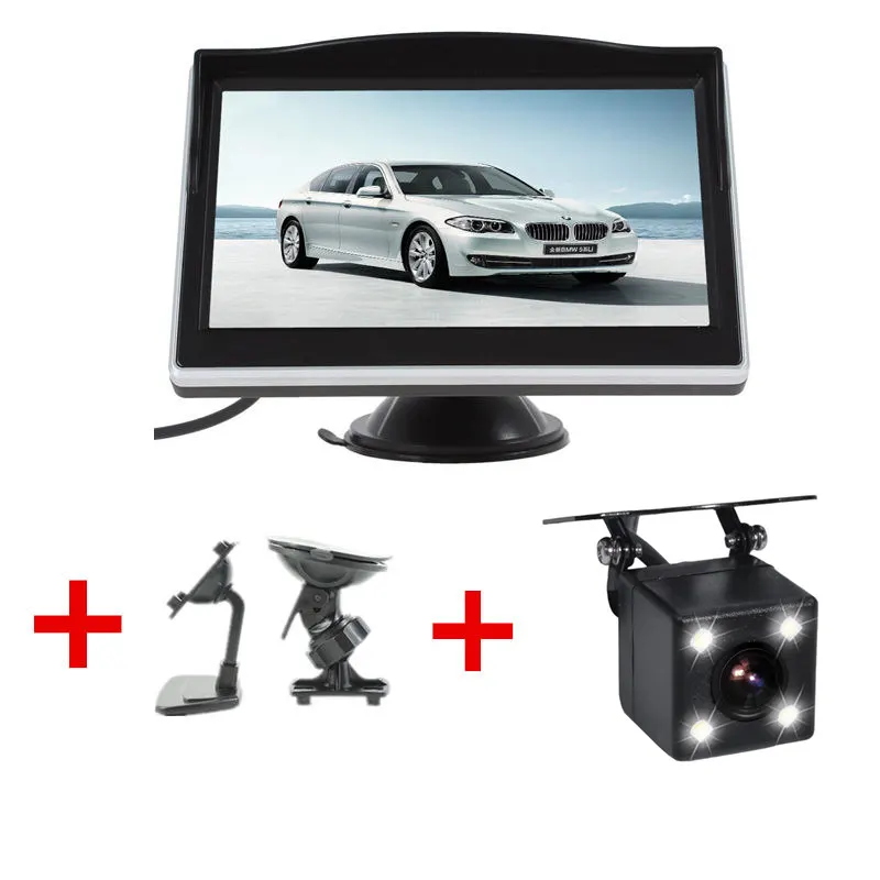4 LED monitor BOZXRX парковочная система lcd " HD Автомобильный монитор с двойным кронштейном+ 170 градусов водонепроницаемый светодиодный монитор ночного видения Автомобильная камера заднего вида - Цвет: 4 LED monitor