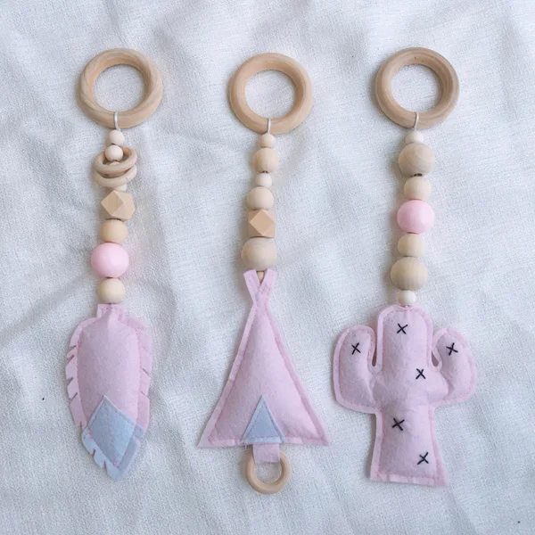 Pink-A (3pcs) 3 шт. скандинавский деревянный бисерный орнамент детские игрушки для детей перо Кактус в форме деревянные поделки детская палатка подвесные приборы для декорации - Цвет: Pink-A (3pcs)