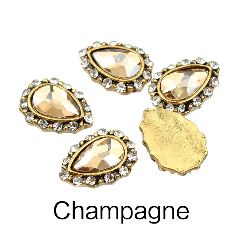 Champagne 10 шт./лот, античные капли воды, сплав, 3d дизайн ногтей, Декор, ногти, шарм, кристаллы, бриллианты, СТРАЗА под камень, ювелирные изделия, аксессуары, стразы - Цвет: Champagne