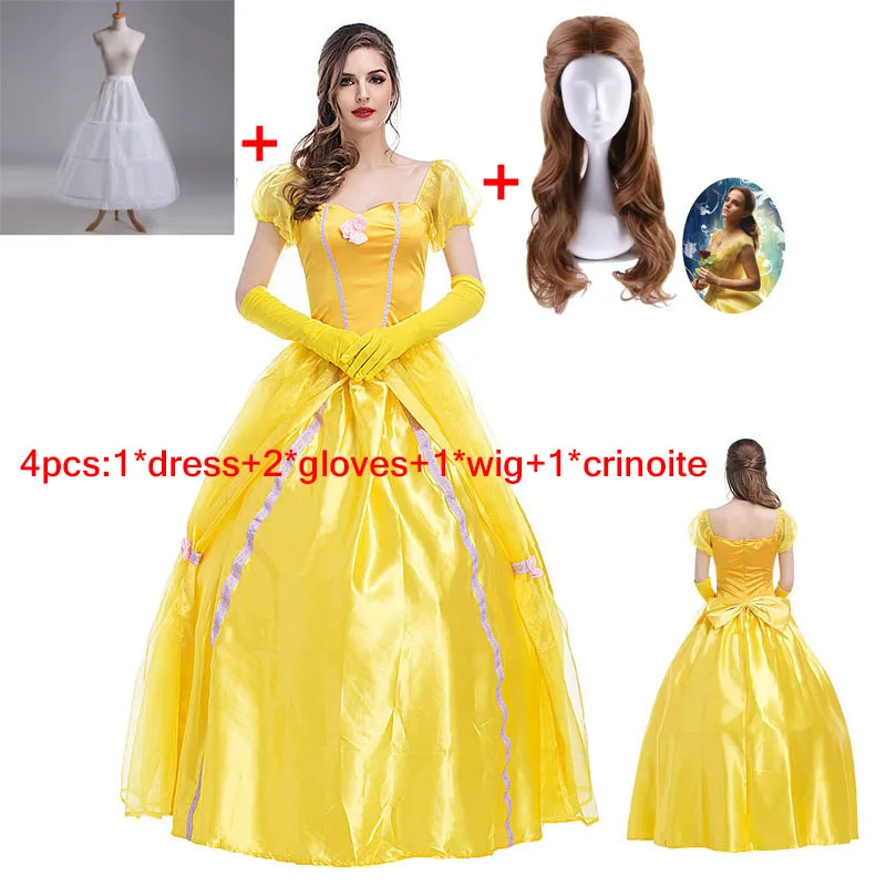 as shown picture Сказdream Woman Хэллоуин косплей сказочное платье принцессы Красавица и Чудовище взрослые Принцесса Спящая красавица Костюм бальный костюм парик - Цвет: as shown picture