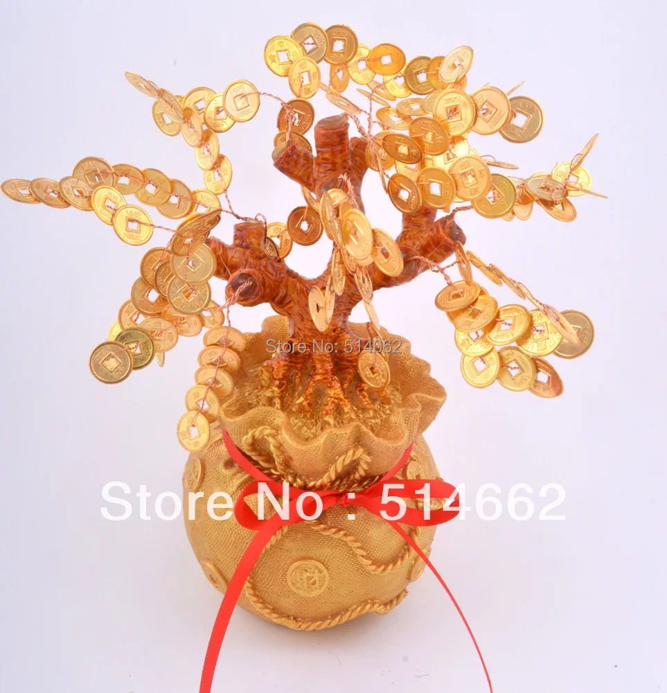 Цитрин фэн шуй/золотые монеты копилка с китайским мешком для монет богатство|tree