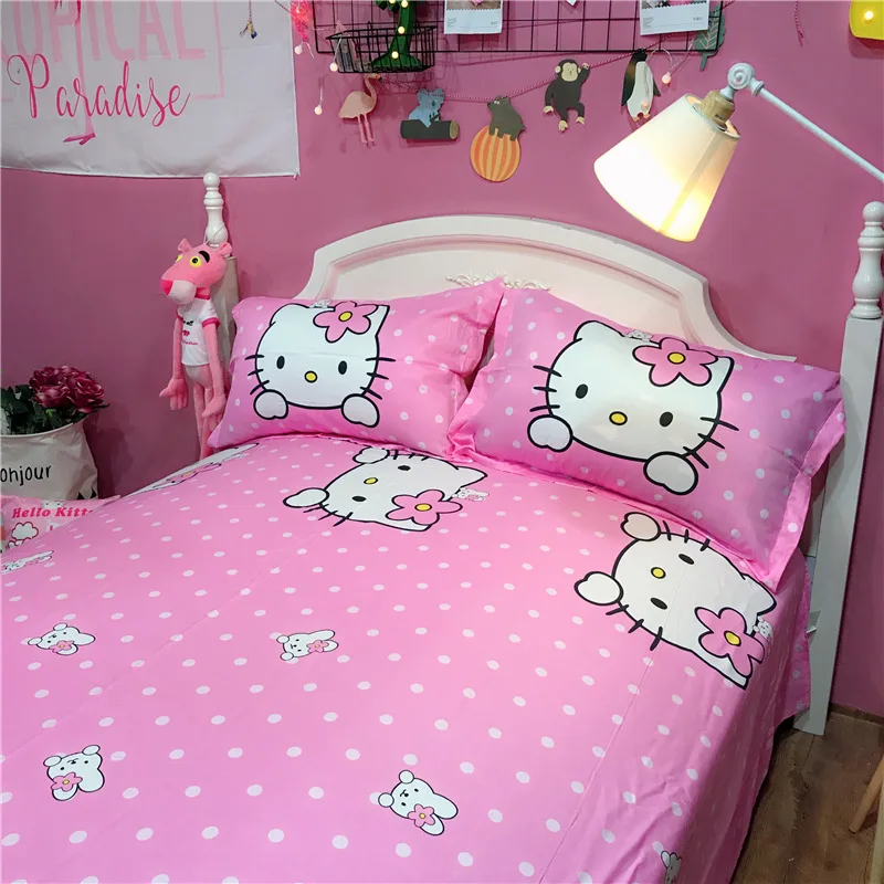 100% хлопок сладкий и прекрасный hello kitty постельного белья Твин Полный Королева