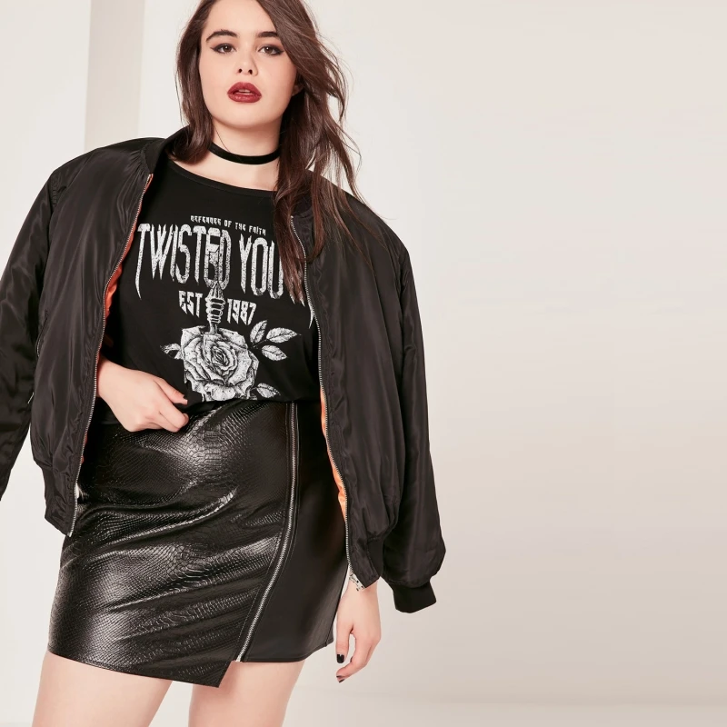 Косо молнии PU юбки негабаритных 5XL 6XL 2017 Осень Черный Панк уличная Империя